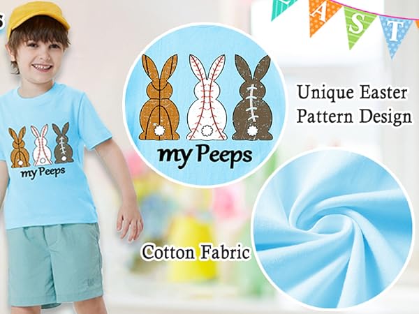 Easter Tshirts Kids Happy Easter Shirts Blue Short Sleeve Tops Funny Bunny Easter Gift 