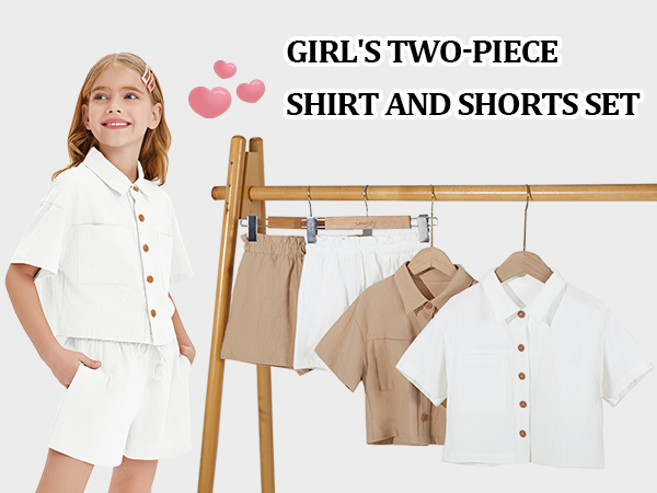 Girls 2 Piece Outfits Short Sleeve Button Down Shirts Short Sets