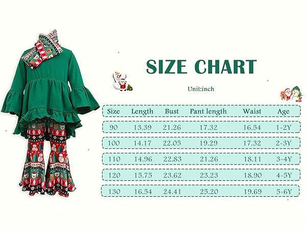 Christmas Print Bell Bottom Outfits for Toddler Girls