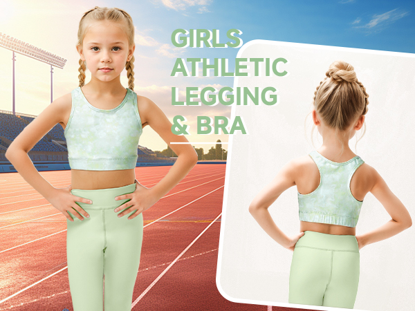 JiAmy Girls Yoga Leggings Girls Athletic Leggings Training Bras Set Activewear set for 8-9 Years 