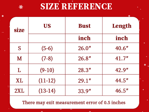 Size Chart of Christmas Maxi Dress