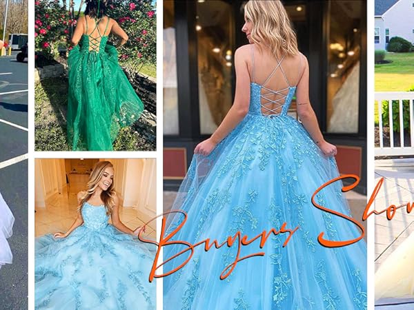 Prom Dresses for Teens Floral Tulle Lace Appliques Ball Gowns Backless A Line Formal Wedding Dress