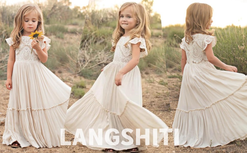 Lace chiffon flower girl dress boho girl dress long chiffon pageant dresses for girls holiday dress