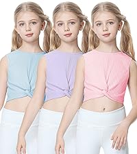 B&amp;amp;amp;amp;GCozy Girls 3 Pack Crop Tops for Girls Cute Ribbed Knit Short Sleeve Shirt Tees