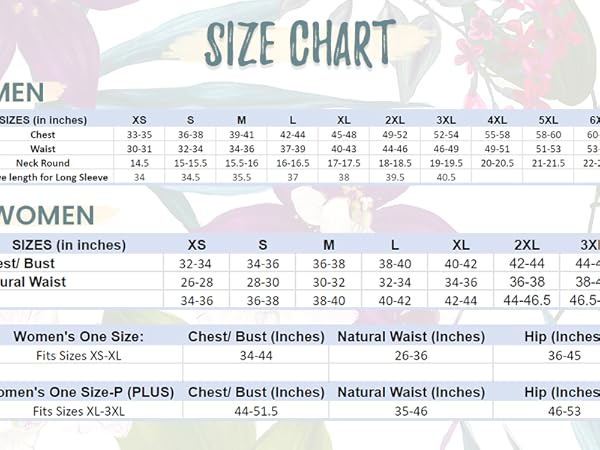 Men & Women Size Chart