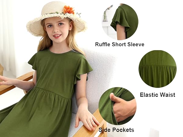 Girl''s Casual Long Maxi Dress girls short sleeve dress girls school dress girls holiday dress