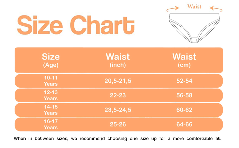 size chart for teen girls panties underwear for girls cotton underpants for age 10 11 12 13 14 15 16