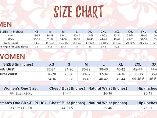 Men & Women Size Chart