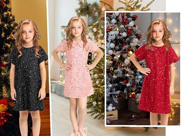 Girls Sequin Dress Sparkle Princess Dresses Birthday Party Dance Halloween Christmas Outfit Gifts