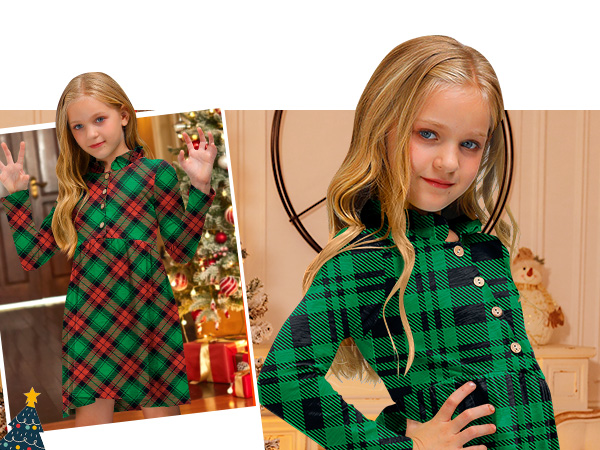 Girls Christmas Ruffle Collar Dress