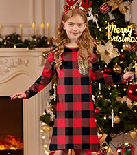 Girls Xmas Plaid Dress