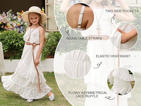 first communion dress for girls Elastic high waist a line dress with pockets cami sundress