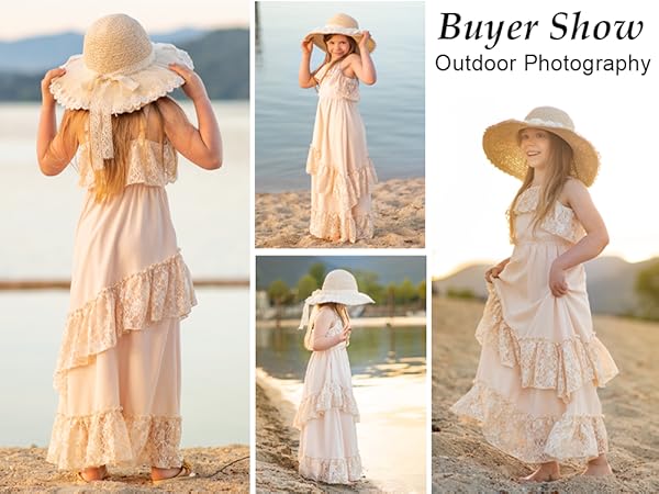 Summer flower girl dress Beach dress for girls boho lace dress cream dress for party 