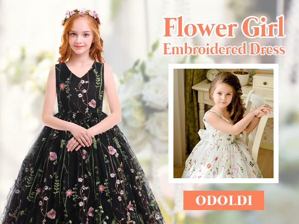 Floral Embroidered Tulle Dress Girls