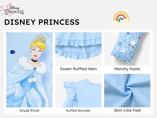 Disney Princess Toddler Girls Long Sleeve Ruffle T-Shirt Dress Pants Leggings Outfit Set