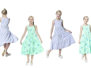 unacoo kids girls summer spring cotton soft comfortable maxi dresses