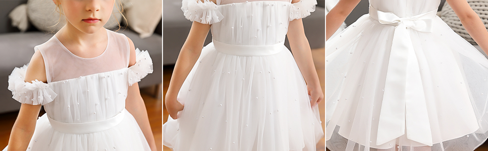 white pearls tulle girl dress