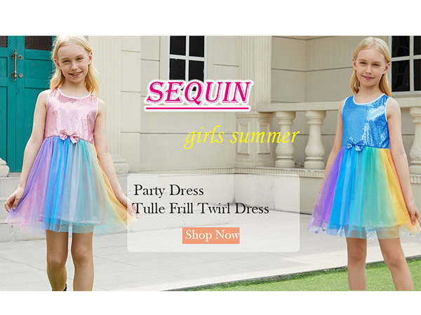 Girls Sparkly Sequin Party Dress Twirl Tulle Frill Dress for Kids 4-13 T