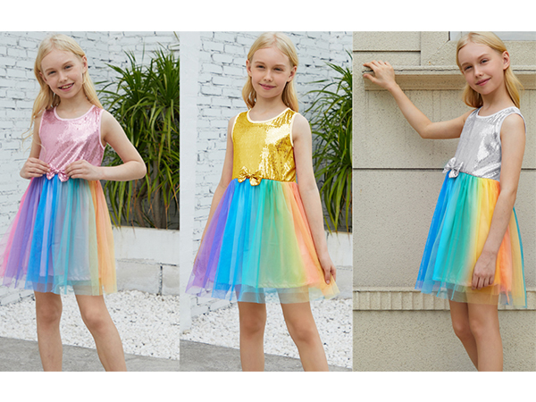 Girls Sparkly Sequin Party Dress Twirl Tulle Frill Dress for Kids 4-13 T