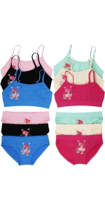 girls pack of six spaghetti cami strap matching sets bikini boyshort panty panties training bra