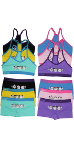 girls pack of six t back matching sets training bras boyshort panties