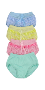 girls pack of four ruffle trim lace back panty panties