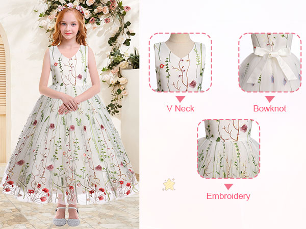 Kids Embroidered Wedding Bridesmaid Dress