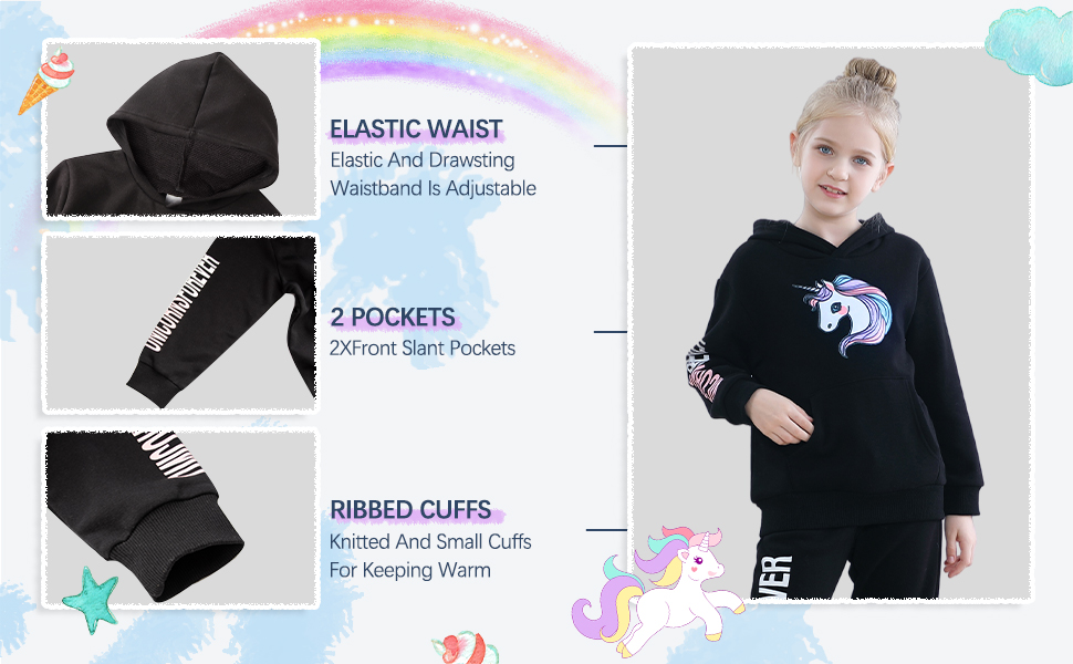 Girl''s Hooded Sweatsuits Long Sleeve Sweatshirts and Sweatpants Casual Lounge Sets