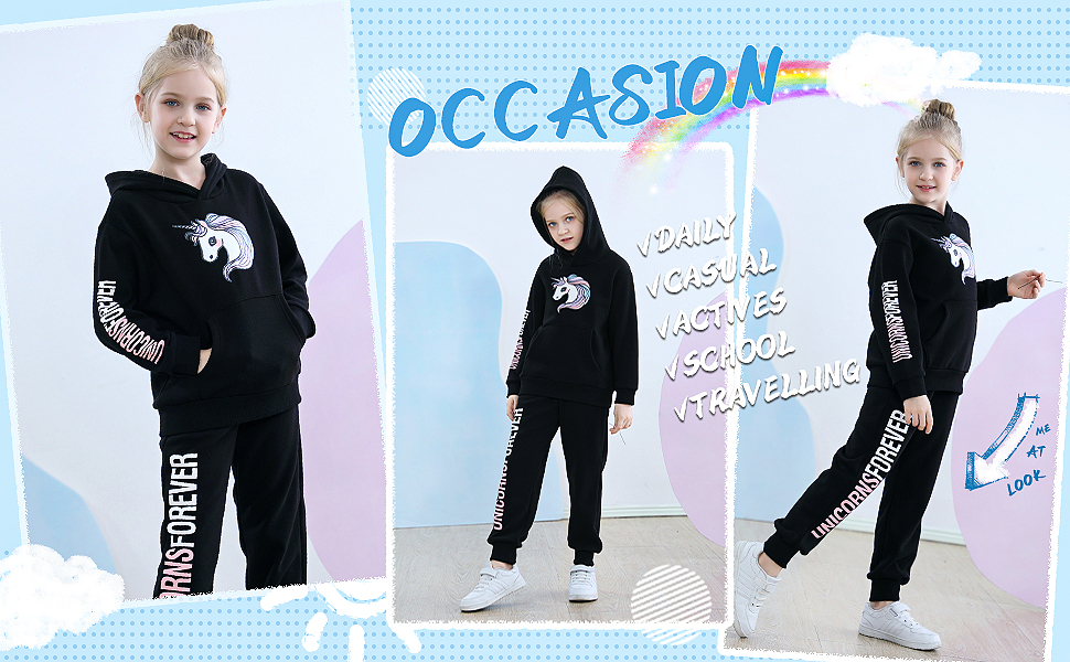 Girls 2PCS Hoodies And Jogger Sweatpant Sets Long Sleeve Loungewear Outfits