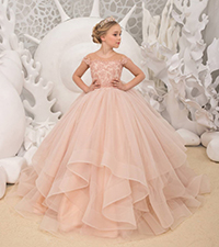 Layer Tulle Pageant Dresses for Girls Wedding Lace Applique Princess Flower Girl Dresses Ball Gown