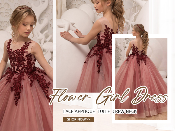 Tulle Lace Pageant Dresses for Girls Long Silver Flower Girl Dress for Wedding