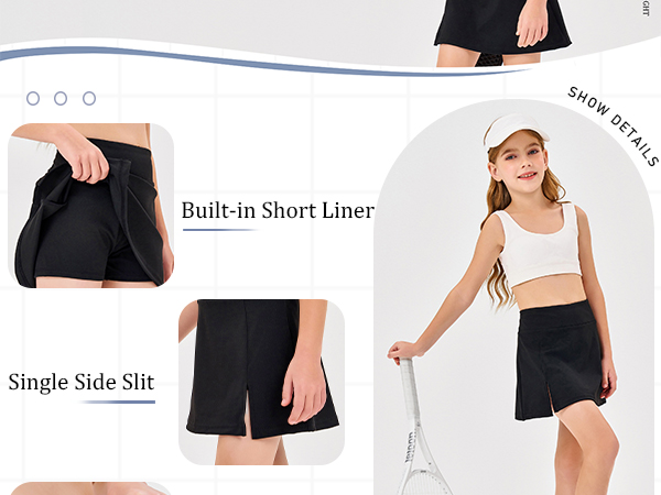 Girls Tennis Skirts Stretch High Waisted 2 in 1 Skorts Running Shorts Sports Workout Activewear