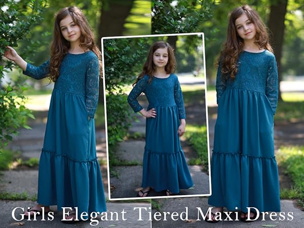 Girls Elegant Tiered Maxi Dress