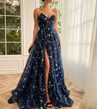 navy blue sparkly starry tulle prom dress for women 2024