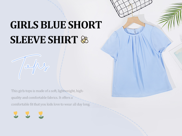 Girls Casual Pleated Crew Neck Short Sleeve Summer Shirts