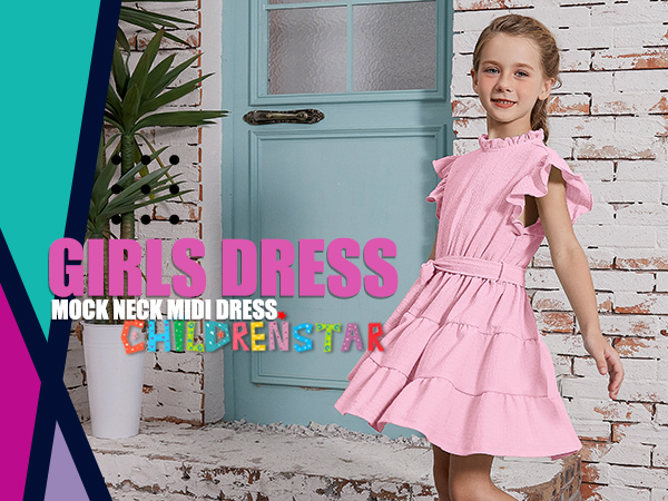 Girls Mock Neck Ruffles  Dresses