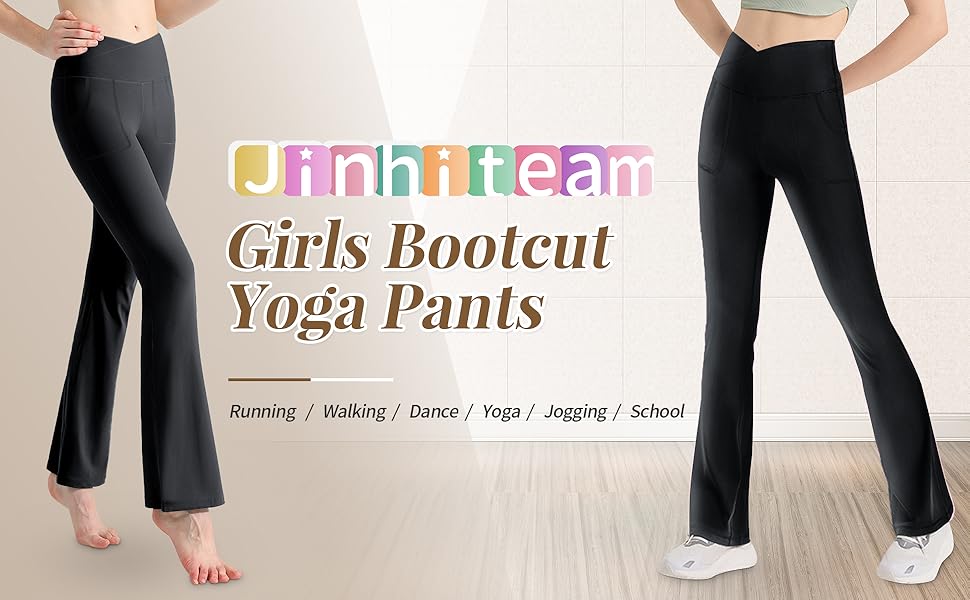 girl activewear cross flare pants with pockets