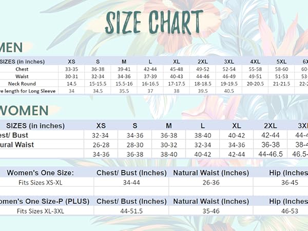 Men & Women Size Chart