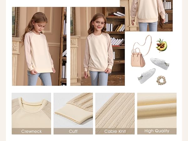 girls cable knit sweatshirt