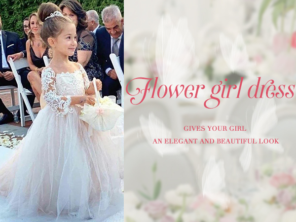 Flower Girls Satin Tulle Princess Pageant Dress for Wedding Kids Pearls Prom with Bow-Knot