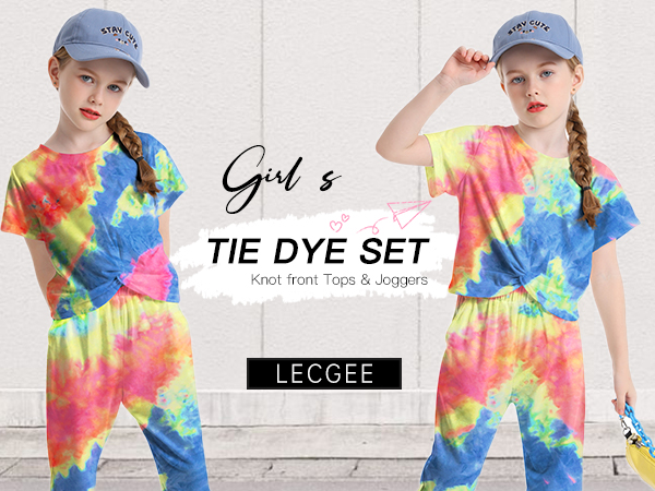 Girls tie dye crop top and pants set