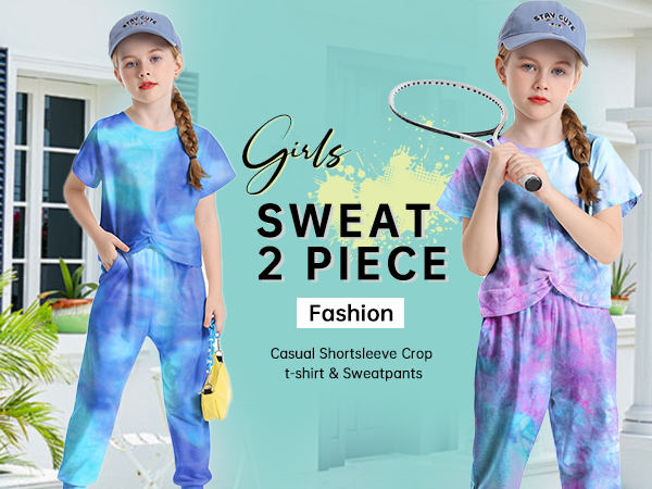 Girls tie dye crop top and pants set