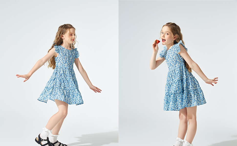 Girls Blue Broken Flower Dress