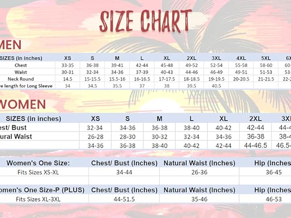 Men & Women Size Chart