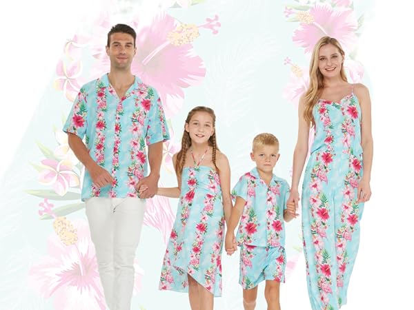 Pink Hibiscus Vine Turquoise - Family Matching