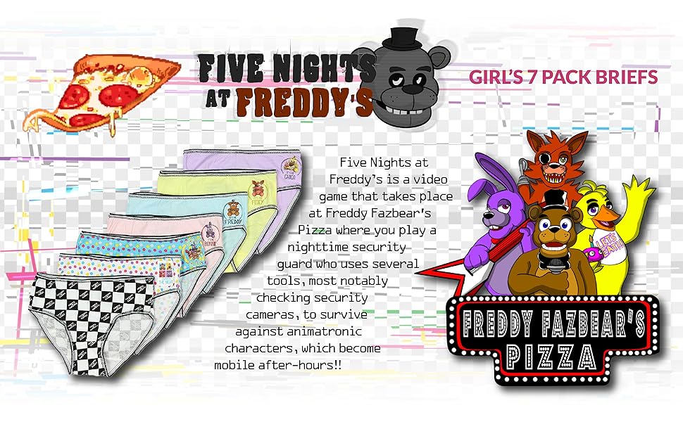 Five Nights at Freddy''s Little Girls 7 Pack Brief Style Panties Christmas Holiday Gift Video Game