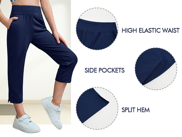 Pantalones atlatlaltos del Yoga Waisted de los cabritos con bolsillos