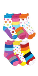 Jefferies Socks Girls Rainbow Stripes Hearts Smiley Face Crew Socks 6 Pack