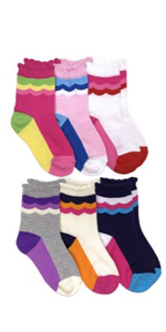 Jefferies Socks Girls Scalloped Stripe Crew Novelty Socks 6 Pack