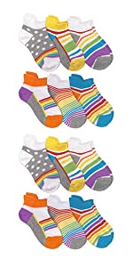 Jefferies Socks Girls Rainbow Fashion Novelty Sport Tab Low Cut Socks 12 Pair Pack